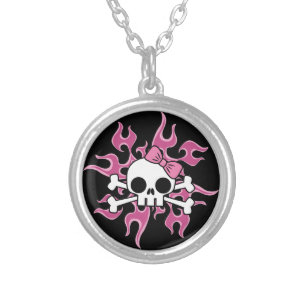Girlie Flaming Skull Silver Plated Necklace