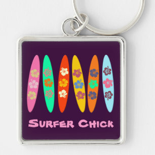 Girlie Flowered Surfboards Keychain