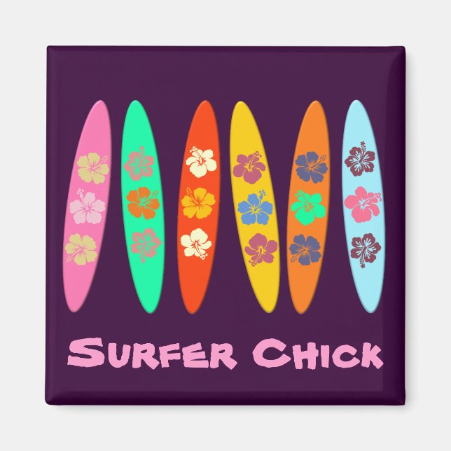 Girlie Flowered Surfboards Magnet (Front)