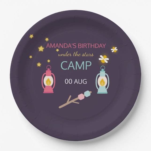 Girlie Glamping Party personalised Paper Plates (Front)