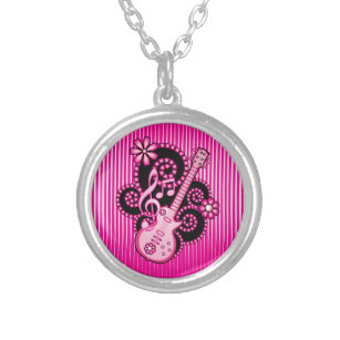 Girlie Guitar Silver Plated Necklace