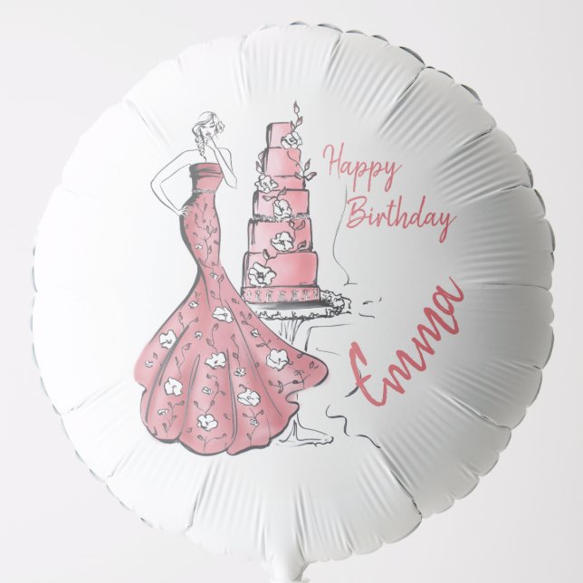 Girlie Pink Birthday Cake Balloon (Front)