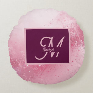 Girlie Pink Feminine abstract marble Sparkle Dust Round Pillow