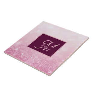 Girlie Pink Feminine Glitter Abstract gradient Ceramic Tile