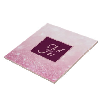Girlie Pink Feminine Glitter Abstract gradient  Ceramic Tile