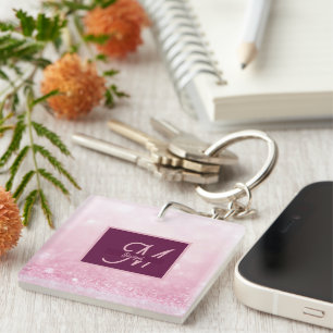Girlie Pink Feminine Glitter Abstract gradient Keychain