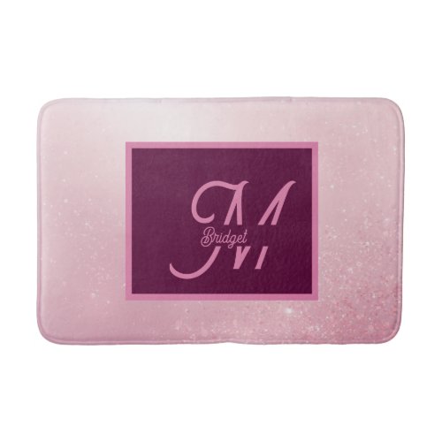 Girlie Pink Feminine Soft Sparkle Ombre monogram Bath Mat