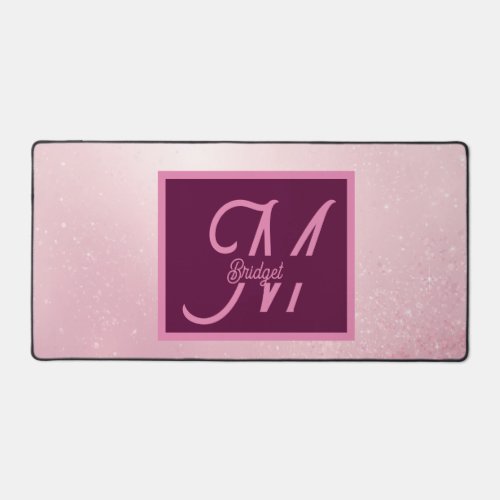 Girlie Pink Feminine Soft Sparkle Ombre monogram Desk Mat