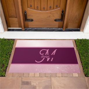 Girlie Pink Feminine Soft Sparkle Ombre monogram Doormat