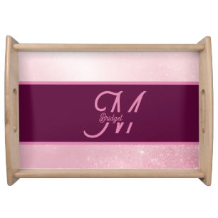 Girlie Pink Feminine Soft Sparkle Ombre monogram Serving Tray