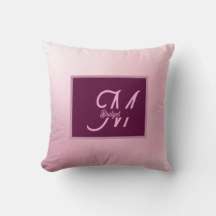 Girlie Pink Feminine Soft Sparkle Ombre Monogram Throw Pillow