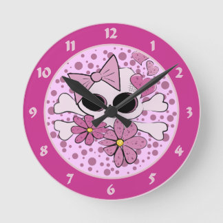 Girlie Punk Skull Round Clock