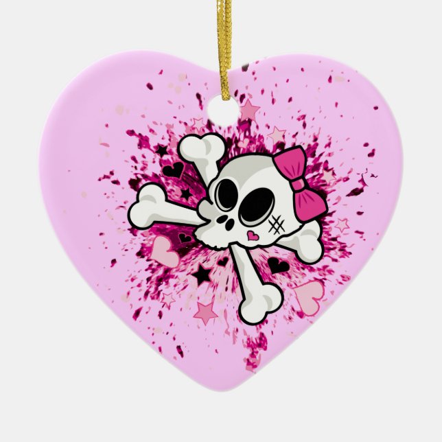 Girlie Skull Ceramic Ornament (Front)