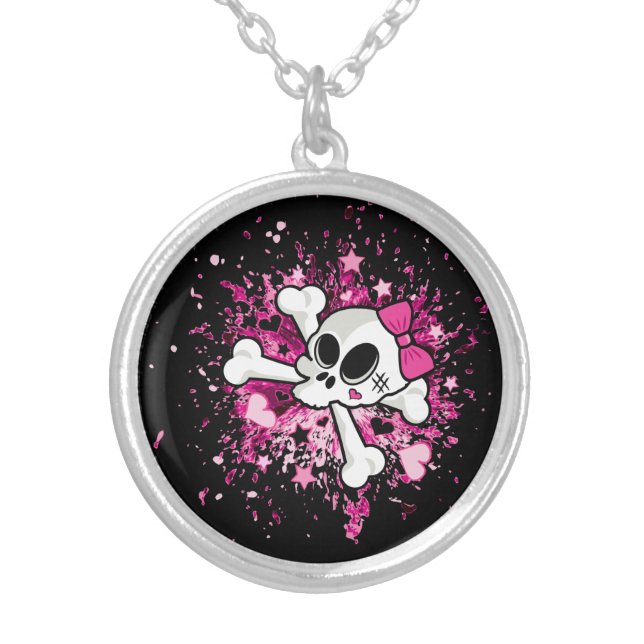 Girlie Skull Silver Plated Necklace (Front)