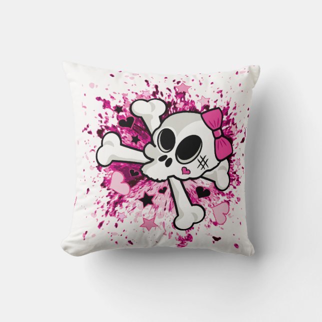 Girlie Skull Throw Pillow (Front)