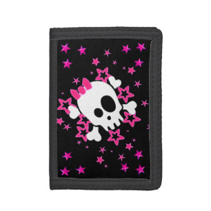 Girlie White Skull Cartoon Black Wallet