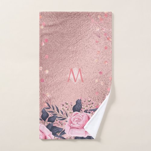 Girliest Ever ROSEGOLD Blue Pink Floral MONOGRAM Hand Towel