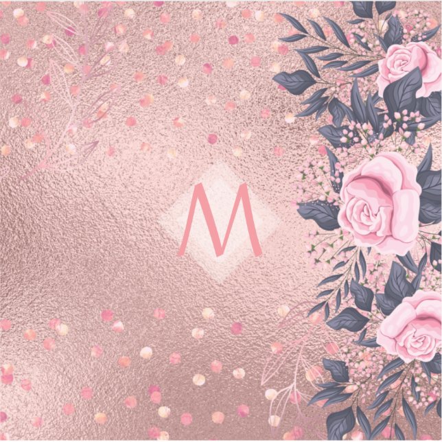 Girliest Ever ROSEGOLD Blue Pink Floral MONOGRAM Sticker (Front)