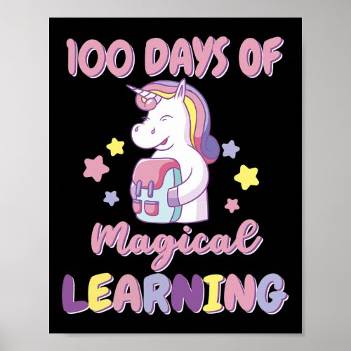 Girls 100 Days Of School Outfit Unicorn Backpack  Poster