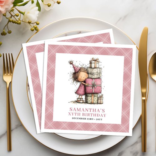 Girls 10th Birthday Party Funny Whimsical Pink  Paper Dinner Napkins