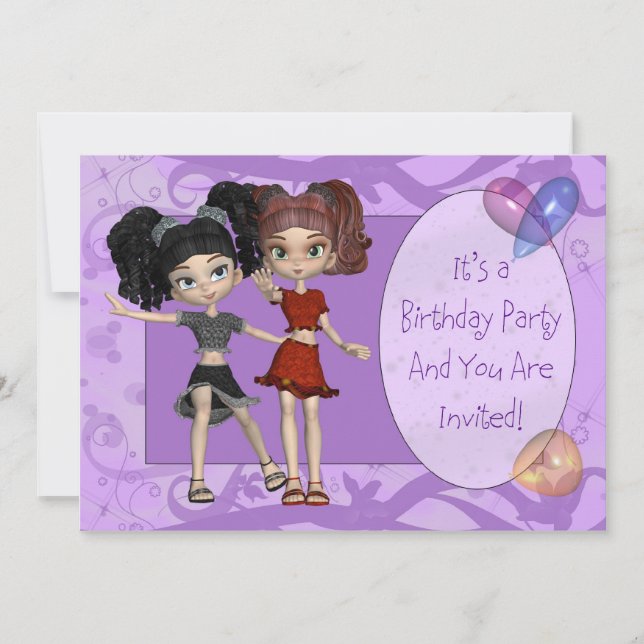 Girls 10th Birthday Party Invitation, Purple Invitation (Front)
