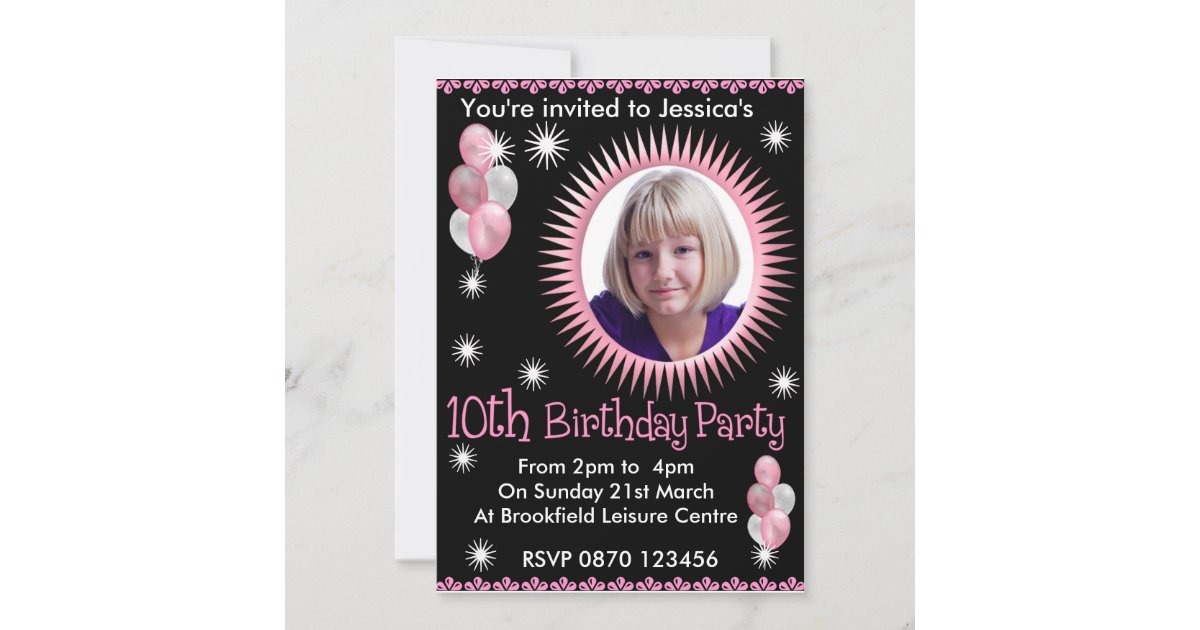 Girls 10th Birthday Photo Invitation Zazzle