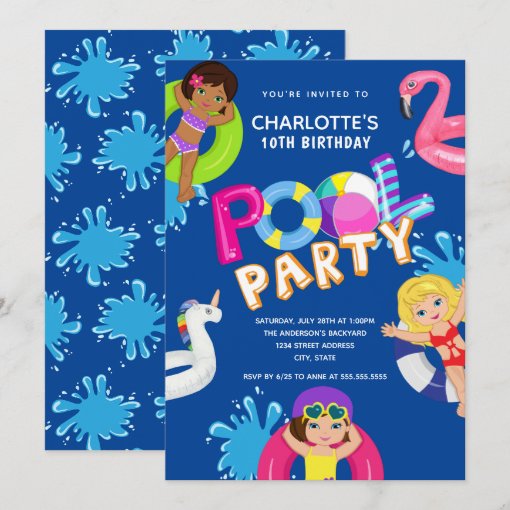 Girls 10th Birthday Pool Party Invitation | Zazzle