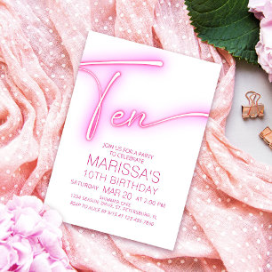 Girls 10th Neon Teen Birthday Invitation