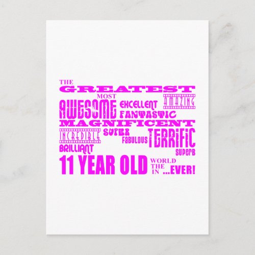 Girls 11th Birthdays  Pink Greatest 11 Year Old Postcard