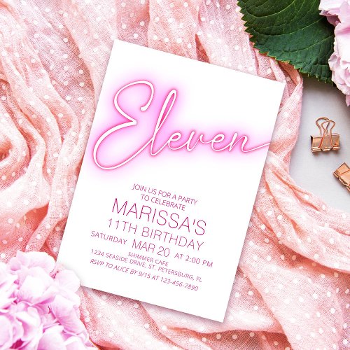 Girls 11th Neon Teen Birthday