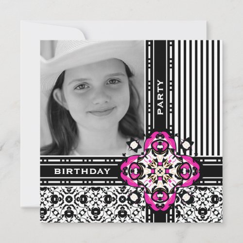 Girls 12th Birthday Party Damask Invites