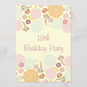 Girl's 13th Birthday Fancy Modern Floral Invitation