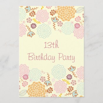 Girl's 13th Birthday Fancy Modern Floral Invitation by JK_Graphics at Zazzle