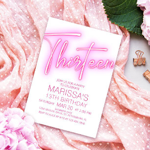 Girls 13th Neon Teen Birthday Invitation