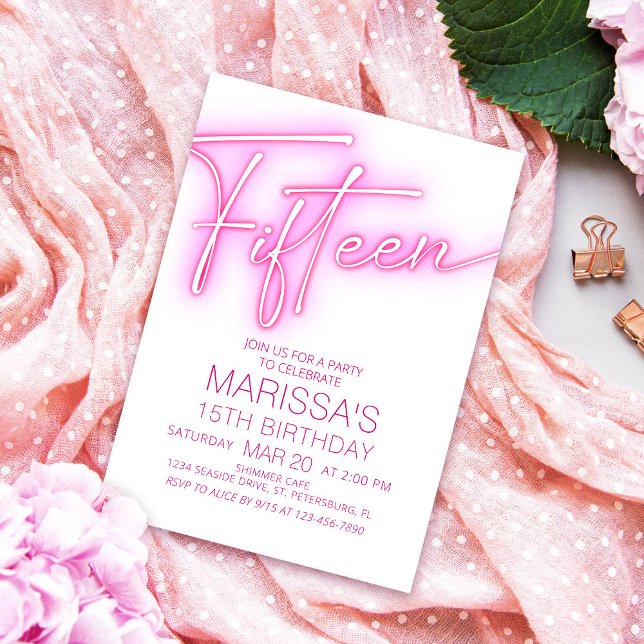 Girls 15th Neon Teen Birthday Invitation (Creator Uploaded)