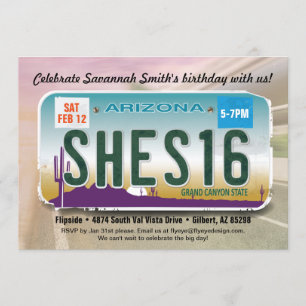 Girl's 16th Birthday Arizona License Invitation