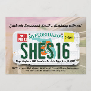 Girl's 16th Birthday Florida License Invitation