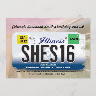 Girl's 16th Birthday Illinois License Invitation