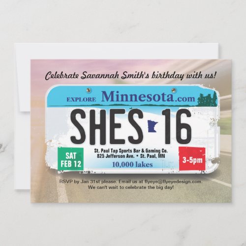 Girls 16th Birthday Minnesota License Invite