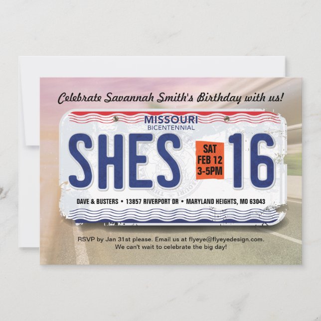 Girl's 16th Birthday Missouri Invitation (Front)