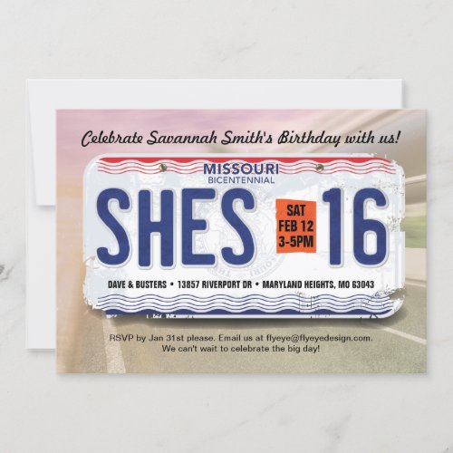 Girls 16th Birthday Missouri Invitation