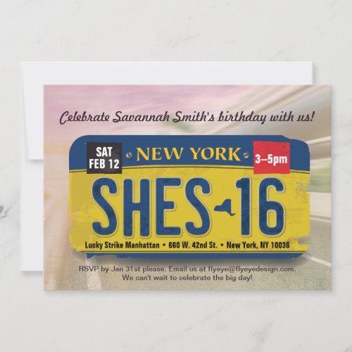 Girls 16th Birthday New York License Invitation