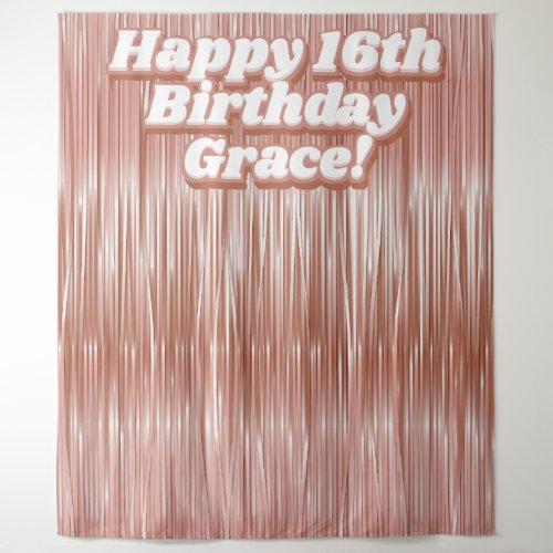 Girls 16th Birthday Rose Gold Faux Tinsel Backdrop