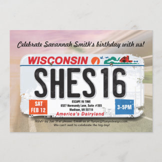 Girl's 16th Birthday Wisconsin License Invitation