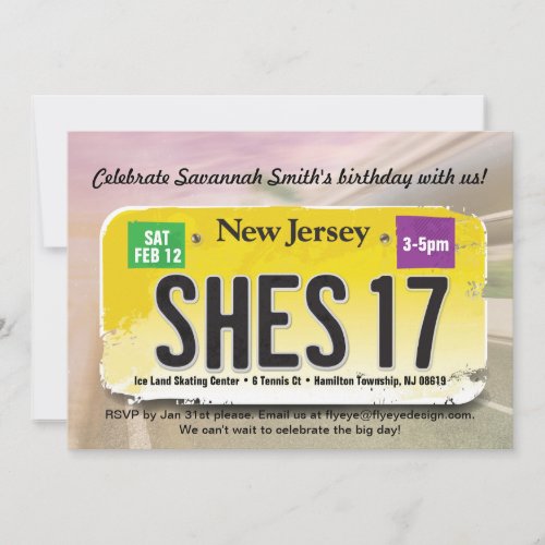 Girls 17th Birthday New Jersey License Invitation