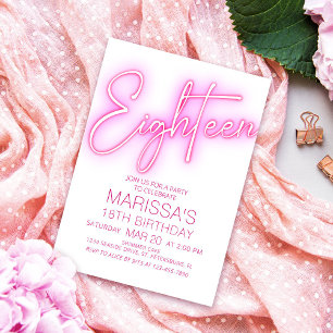 Girls 18th Neon Teen Birthday Invitation