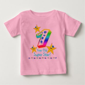 Girls 1 Year Old Super Star Shirt by anuradesignstudio at Zazzle