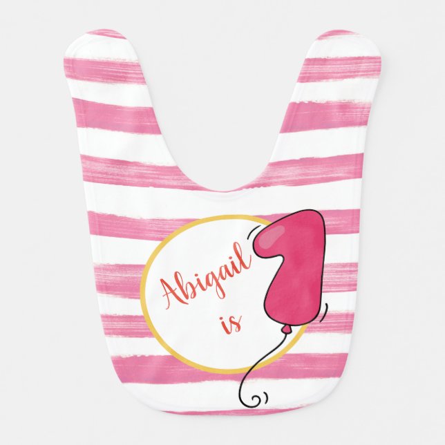 Girls 1st Birthday Balloon Themed Keepsake Baby Bib (Front)