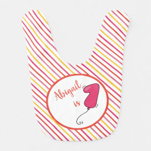 Girls 1st Birthday Balloon Themed Stripe Keepsake Baby Bib