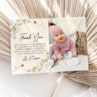Girls 1st Birthday Bee Day Photo Thank You Card